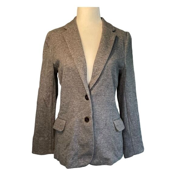 Old Navy Classic Ponte Knit Blazer Heather Gray Two Button Long Sleeves Cropped - Picture 1 of 6